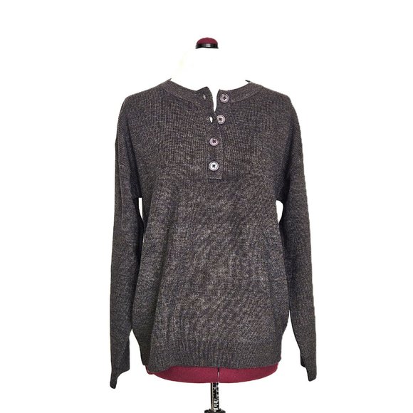 NWT Women's XL Gray Longsleeved Knit Button-neck Sweater - Picture 1 of 15